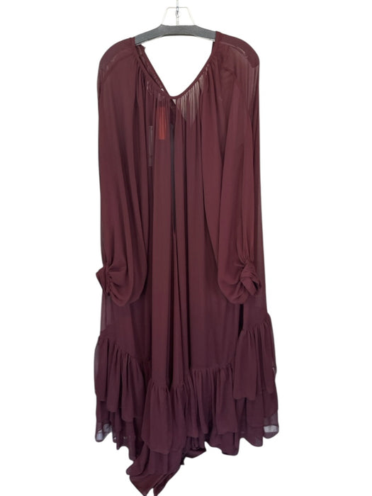 H&M x White Lotus Size S Maroon Polyester Long Balloon Sleeve Ruffles Maxi Dress Maroon / S