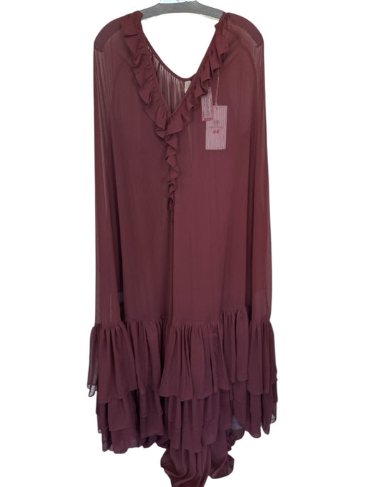 H&M x White Lotus Size S Maroon Polyester Long Balloon Sleeve Ruffles Maxi Dress Maroon / S