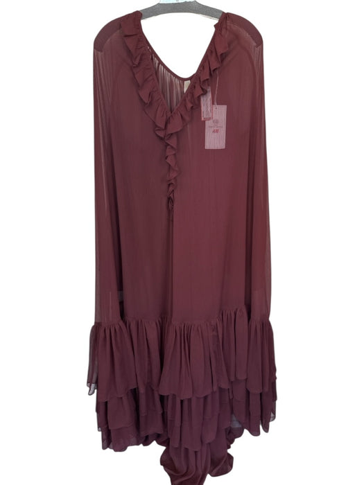 H&M x White Lotus Size S Maroon Polyester Long Balloon Sleeve Ruffles Maxi Dress Maroon / S