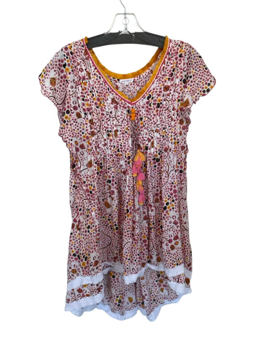 Poupette St. Barth Size S Pink & Orange Silk Short Sleeve Fringe Tassels Dress Pink & Orange / S