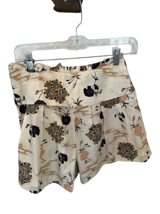 Ulla Johnson Size 4 Tan & black Cotton High Waist Flowers Front Tie Shorts Tan & black / 4