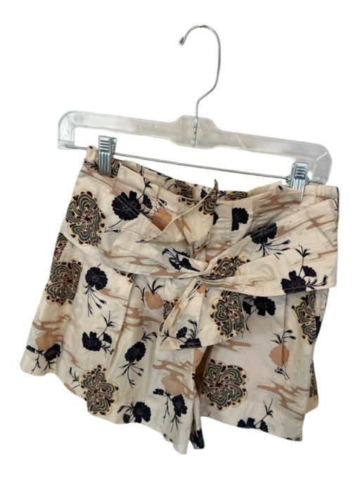 Ulla Johnson Size 4 Tan & black Cotton High Waist Flowers Front Tie Shorts Tan & black / 4