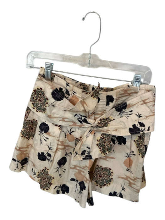Ulla Johnson Size 4 Tan & black Cotton High Waist Flowers Front Tie Shorts Tan & black / 4