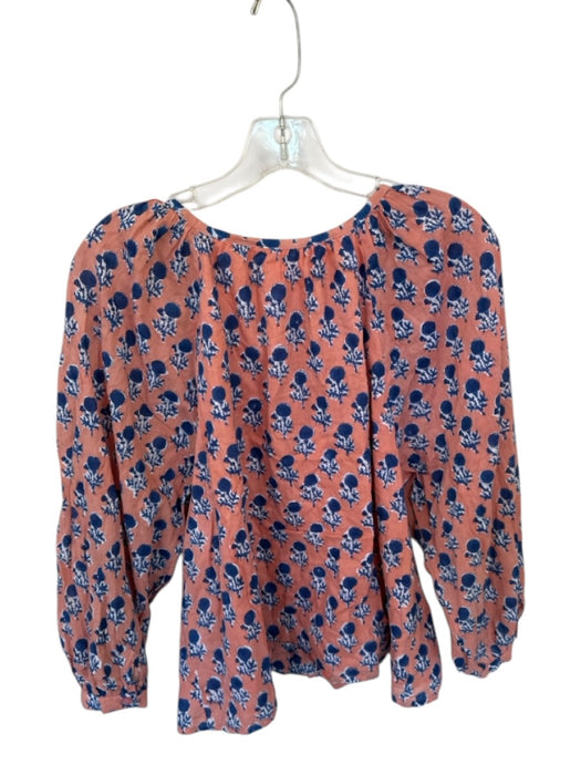 India Collection Emerson Fry Size XS Peach & Navy Cotton Long Balloon Sleeve Top Peach & Navy / XS