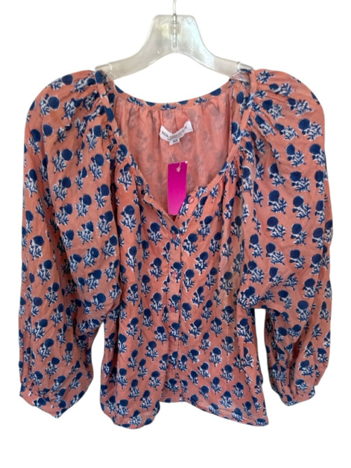India Collection Emerson Fry Size XS Peach & Navy Cotton Long Balloon Sleeve Top Peach & Navy / XS