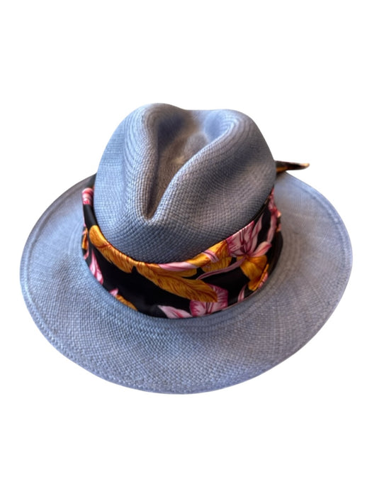 Sensi Studio Blue & Orange Straw Ribbon Fedora Hat Blue & Orange / M