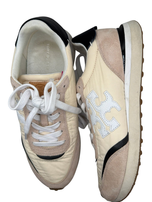 Tory Burch Shoe Size 9 Cream & Tauope Print Canvas & Suede Lace Up Sneakers Cream & Tauope Print / 9