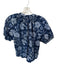Size S Navy & white Cotton Short Balloon Sleeve Botanical Button Down Top Navy & white / S