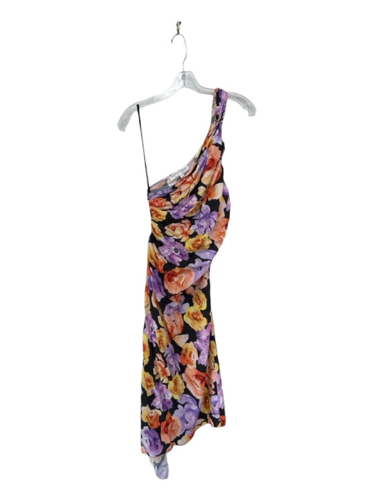 Geisha Design Size S Orange, Black, Purple Polyester One Shoulder Gathered Dress Orange, Black, Purple / S