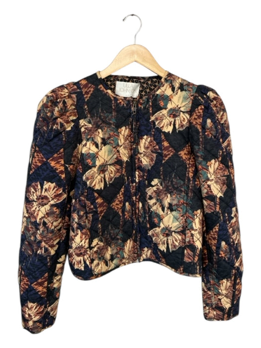 Ulla Johnson Size M Violet, Black & Beige 100% Cotton Quilted Floral Jacket Violet, Black & Beige / M