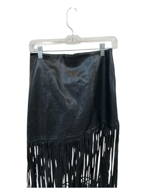 Bagatelle Size M Black Vegan Leather Fringe Mini Skirt Black / M