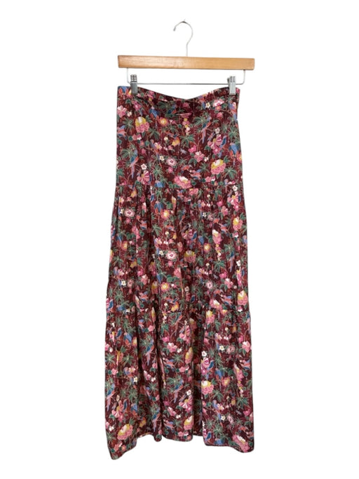 LaRoque Size S Burgundy Multi Cotton Floral Maxi Skirt Burgundy Multi / S