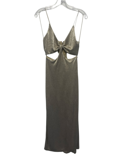 Alice + Olivia Size 6 Champagne Gold Polyester Gathered Front Cut Out Gown Champagne Gold / 6