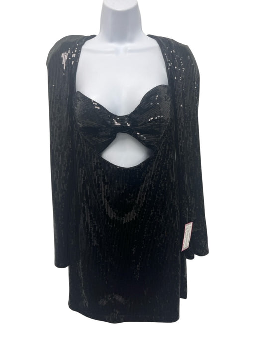 Michael Costello x Revolve Size M Black Polyester Blend Sequin Tie Back Dress Black / M