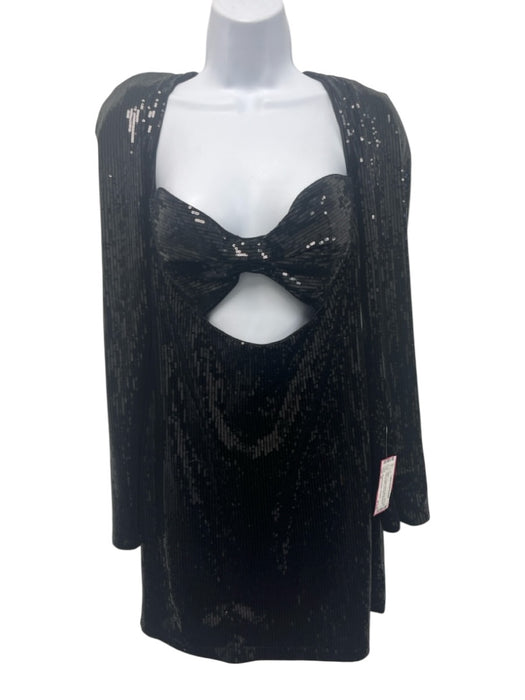 Michael Costello x Revolve Size M Black Polyester Blend Sequin Tie Back Dress Black / M