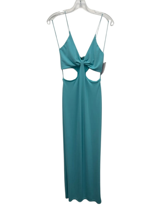 Alice + Olivia Size 6 Aqua Blue Polyester Gathered Front Cut Out column Gown Aqua Blue / 6