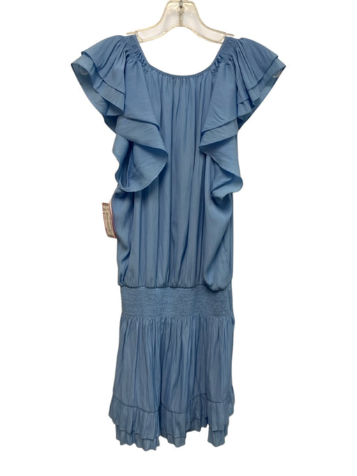 Ramy Brook Size M Blue Polyester Shirred Waist Button Detail Tiered Mini Dress Blue / M