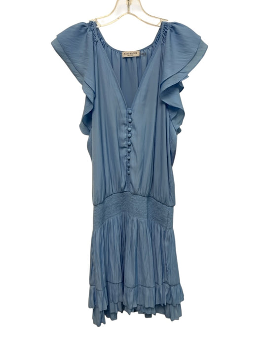 Ramy Brook Size M Blue Polyester Shirred Waist Button Detail Tiered Mini Dress Blue / M