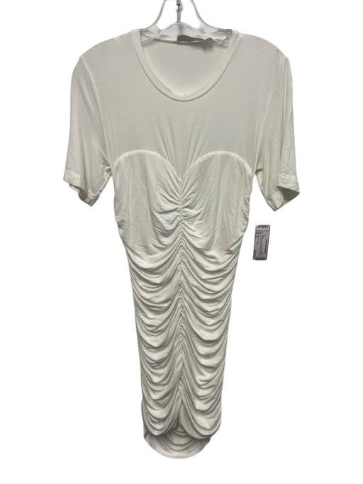Jonathan Simkhai Size S Ivory White Viscose Blend Ruched Crew Neck Mini Dress Ivory White / S