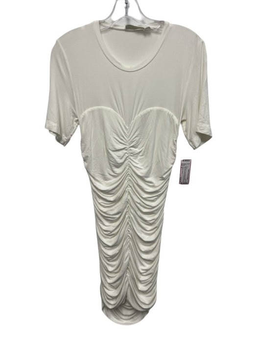 Jonathan Simkhai Size S Ivory White Viscose Blend Ruched Crew Neck Mini Dress Ivory White / S