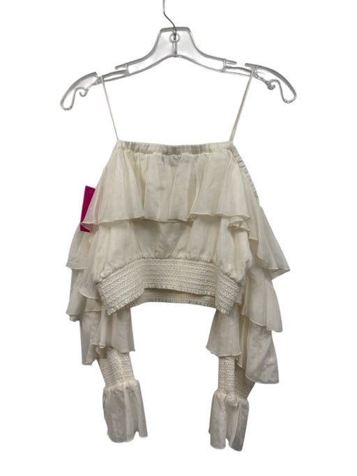 Alice & Olivia Size S Ivory White Shirred Waist Off Shoulder Tiered Top Ivory White / S