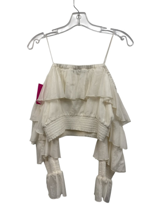 Alice & Olivia Size S Ivory White Shirred Waist Off Shoulder Tiered Top Ivory White / S