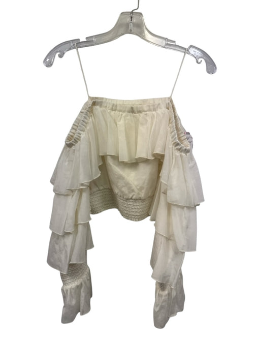 Alice & Olivia Size S Ivory White Shirred Waist Off Shoulder Tiered Top Ivory White / S