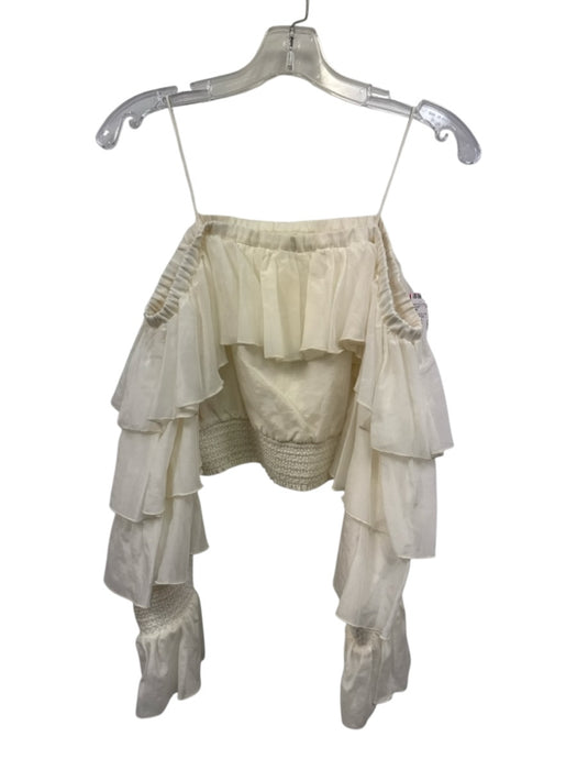 Alice & Olivia Size S Ivory White Shirred Waist Off Shoulder Tiered Top Ivory White / S