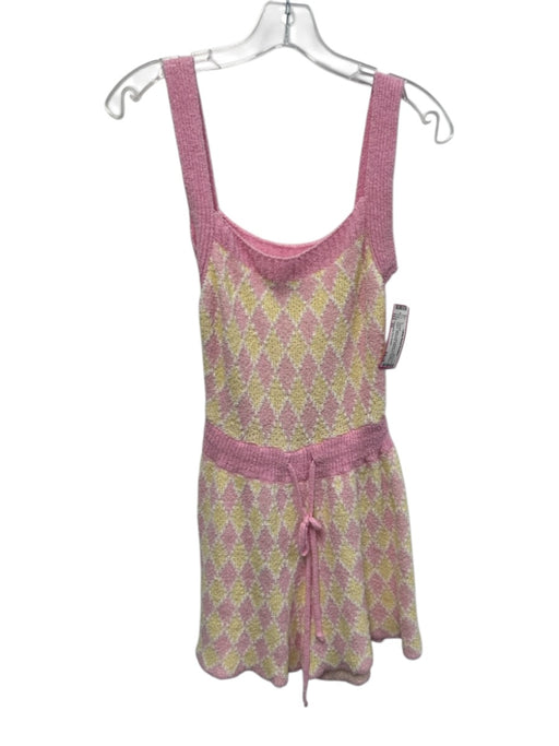 Intimately Free People Size XS Pink & Yellow Cotton Blend Terry Knit Romper Pink & Yellow / XS