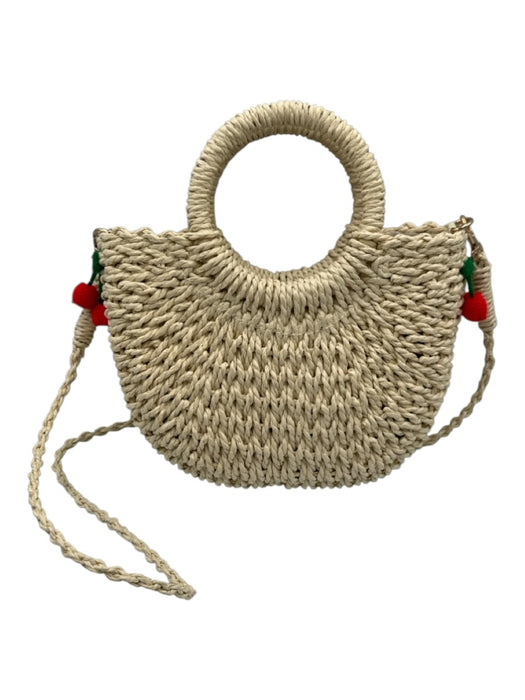 Petit Moments Beige, Red, Green Straw Crochet Cherries Top Handle Crossbody Bag Beige, Red, Green / S