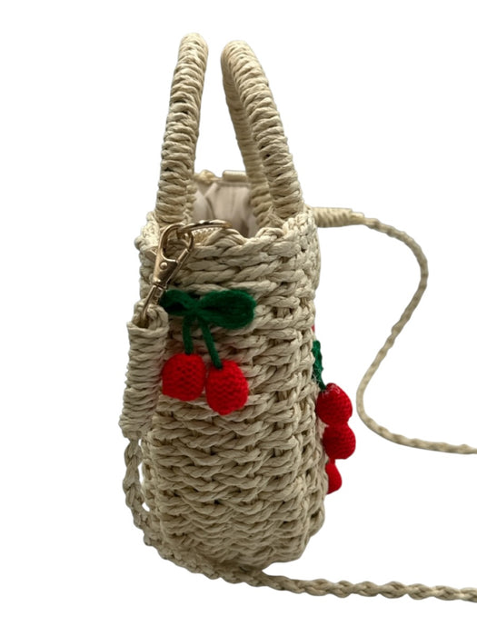 Petit Moments Beige, Red, Green Straw Crochet Cherries Top Handle Crossbody Bag Beige, Red, Green / S