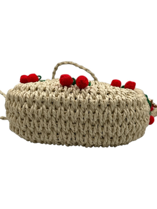 Petit Moments Beige, Red, Green Straw Crochet Cherries Top Handle Crossbody Bag Beige, Red, Green / S
