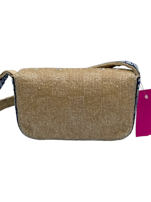 Maeve Blue, Beige, White Cotton Beaded Eyes Magnetic Close Shoulder Bag Blue, Beige, White / S