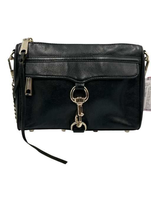 Rebecca Minkoff Black Leather Gold Tone Hardware Zip Close chain link strap Bag Black / S