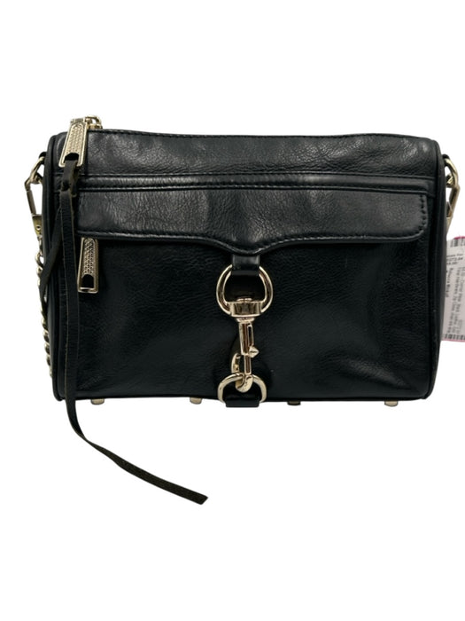 Rebecca Minkoff Black Leather Gold Tone Hardware Zip Close chain link strap Bag Black / S