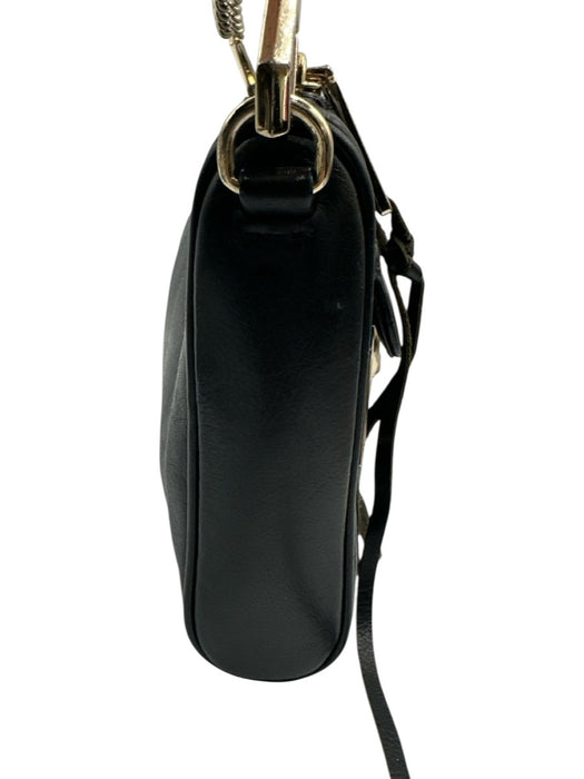 Rebecca Minkoff Black Leather Gold Tone Hardware Zip Close chain link strap Bag Black / S