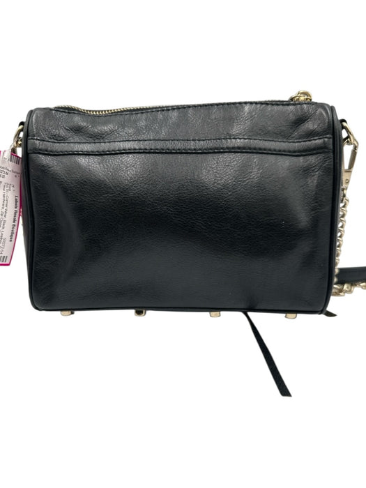 Rebecca Minkoff Black Leather Gold Tone Hardware Zip Close chain link strap Bag Black / S