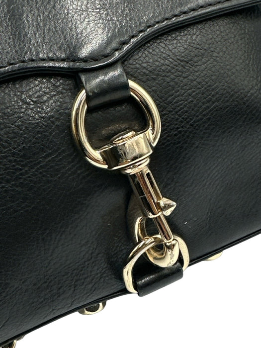 Rebecca Minkoff Black Leather Gold Tone Hardware Zip Close chain link strap Bag Black / S