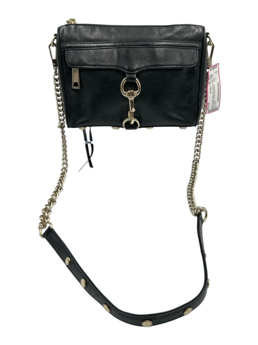 Rebecca Minkoff Black Leather Gold Tone Hardware Zip Close chain link strap Bag Black / S