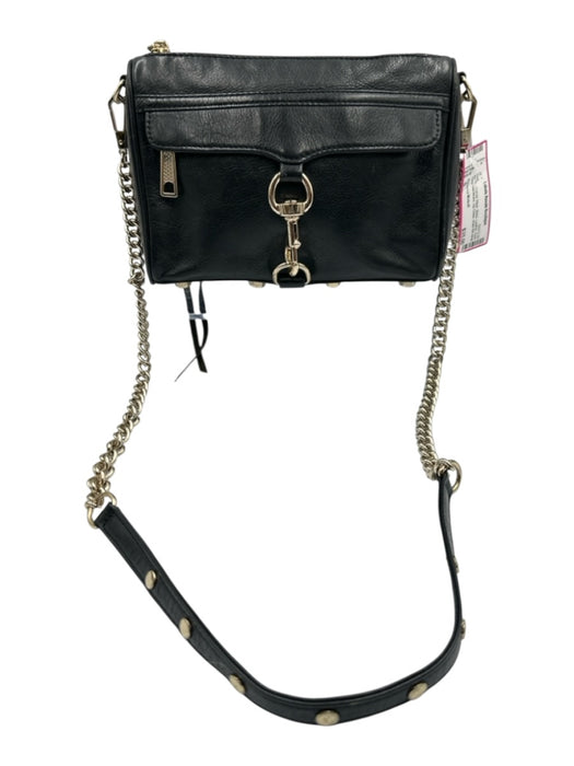 Rebecca Minkoff Black Leather Gold Tone Hardware Zip Close chain link strap Bag Black / S