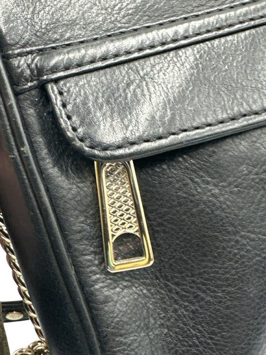 Rebecca Minkoff Black Leather Gold Tone Hardware Zip Close chain link strap Bag Black / S