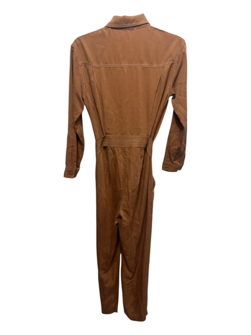 Maje Size 34 Terracotta Lyocell & Linen Belted Contrast Stitching Jumpsuit Terracotta / 34