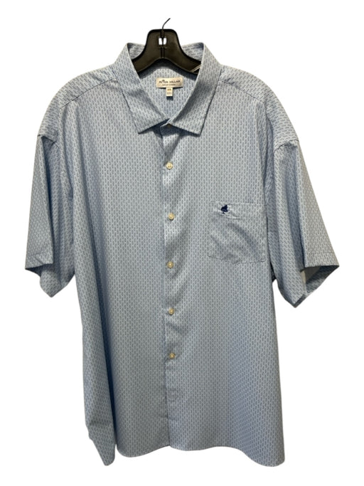 Peter Millar Size XXL Light blue Synthetic Abstract Button Down Short Sleeve XXL