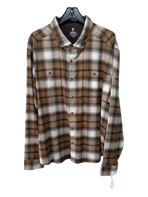 Kula NWT Size XXL Tan & Beige Cotton Blend Plaid Button Down Long Sleeve Shirt XXL