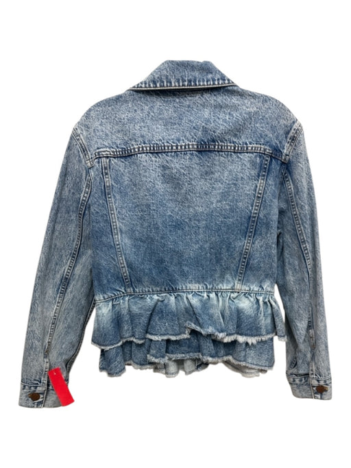 Alice + Olivia Jeans Size Medium Light Wash Cotton Button Front Ruffles Jacket Light Wash / Medium
