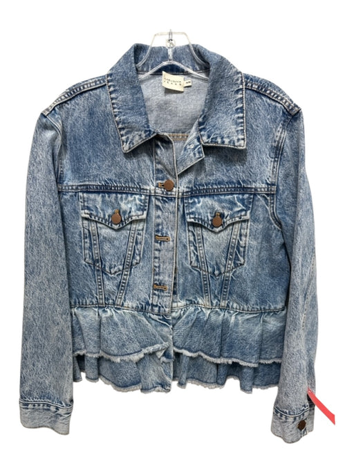 Alice + Olivia Jeans Size Medium Light Wash Cotton Button Front Ruffles Jacket Light Wash / Medium