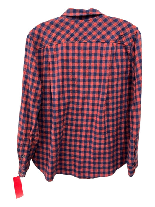 XiRENA Size XS Blue & Orange Cotton Blend Long Sleeve Buffalo Check Collar Top Blue & Orange / XS