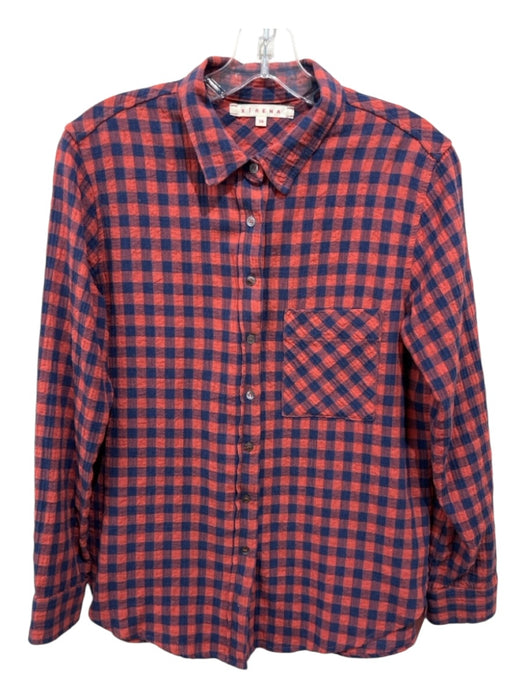 XiRENA Size XS Blue & Orange Cotton Blend Long Sleeve Buffalo Check Collar Top Blue & Orange / XS