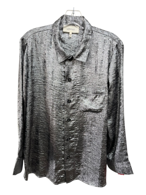 The Great Size 1 Silver Polyester Long Sleeve Metallic Thread Button Front Top Silver / 1