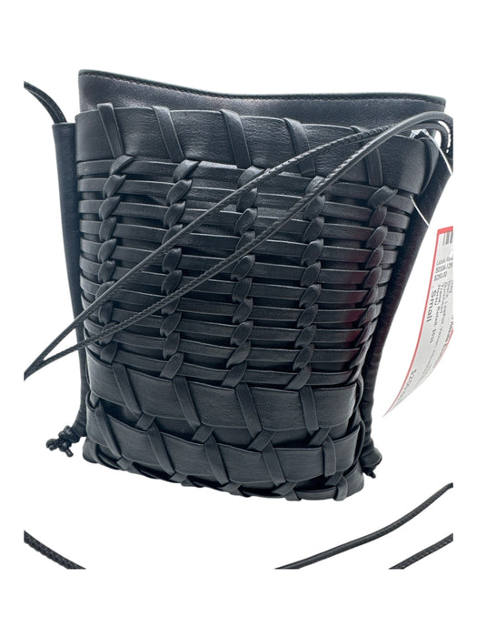 Hereu Black Leather Woven Adjustable Straps Bag Black / Small